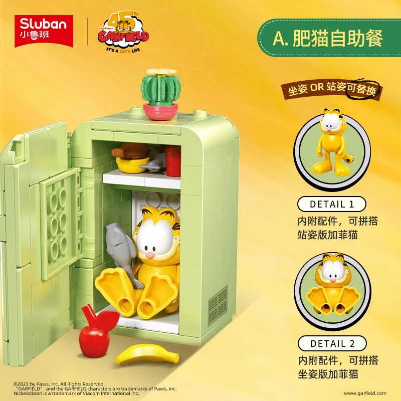 New Sluban The Garfield Show Cartoon Building Blocks Doll Set Classics Anime Cat Figures Model Bricks Children Toys Gifts Kit