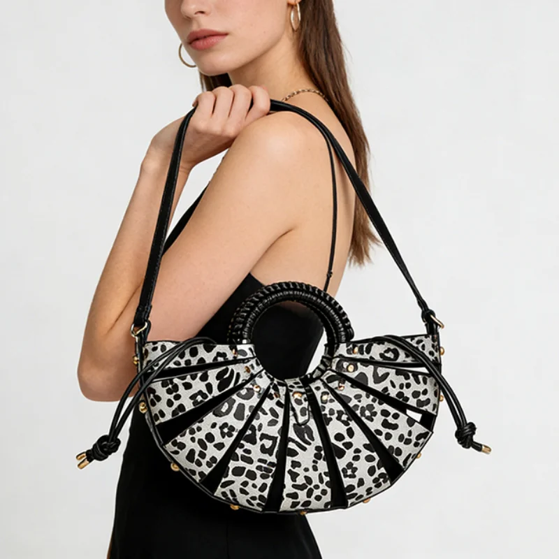

Brand French Leopard Dumplings Handbag,women's Shoulder Bag, Crescent Bag, Large Capacity Drawstring Underarm Bag Crossbody Bag