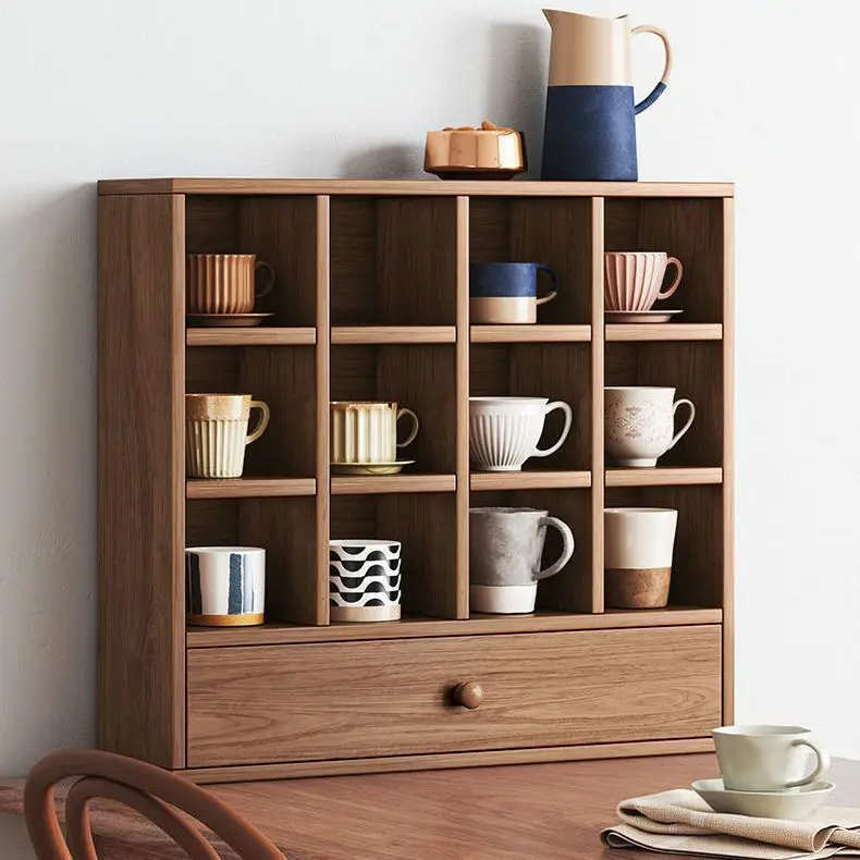 #Display stand Plaid shop Cup holder Tea set Tea cup ornament Storage shelf Wooden baffle political decoration