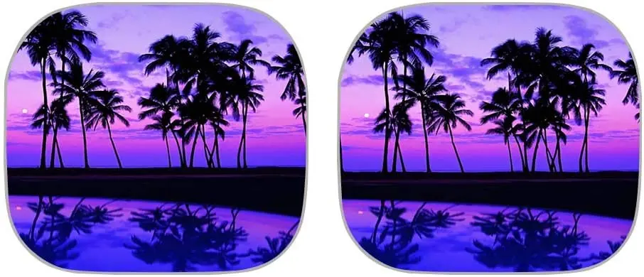 

COEQINE 2 Piece Beach Palm Tree Pattern Windshield Sunshades for Women,Folding Pink Purple Windshield Sun Shade for Car SUV Truc