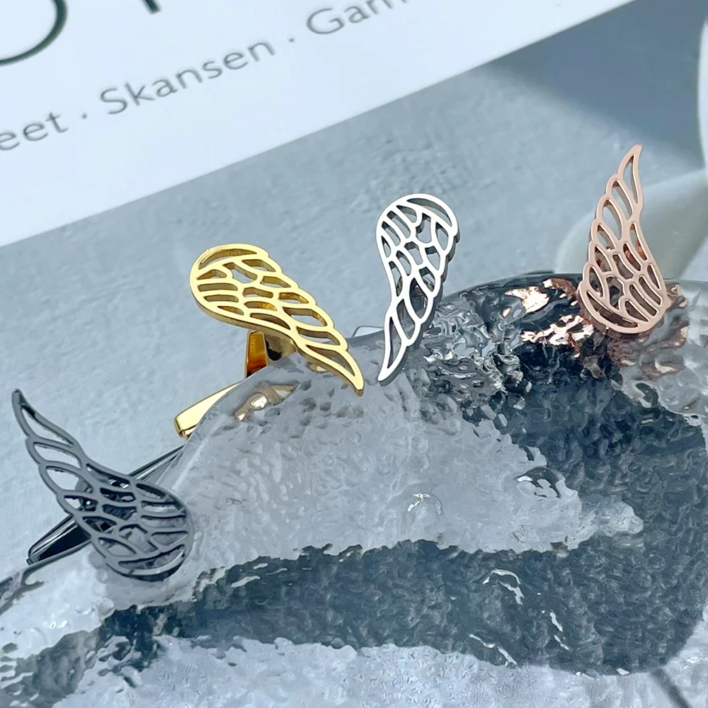 

Novelty Creative Angel Wings Cufflinks Hollow out design High Quality Stainless Steel Material Wedding Gift Wholesale and Retail