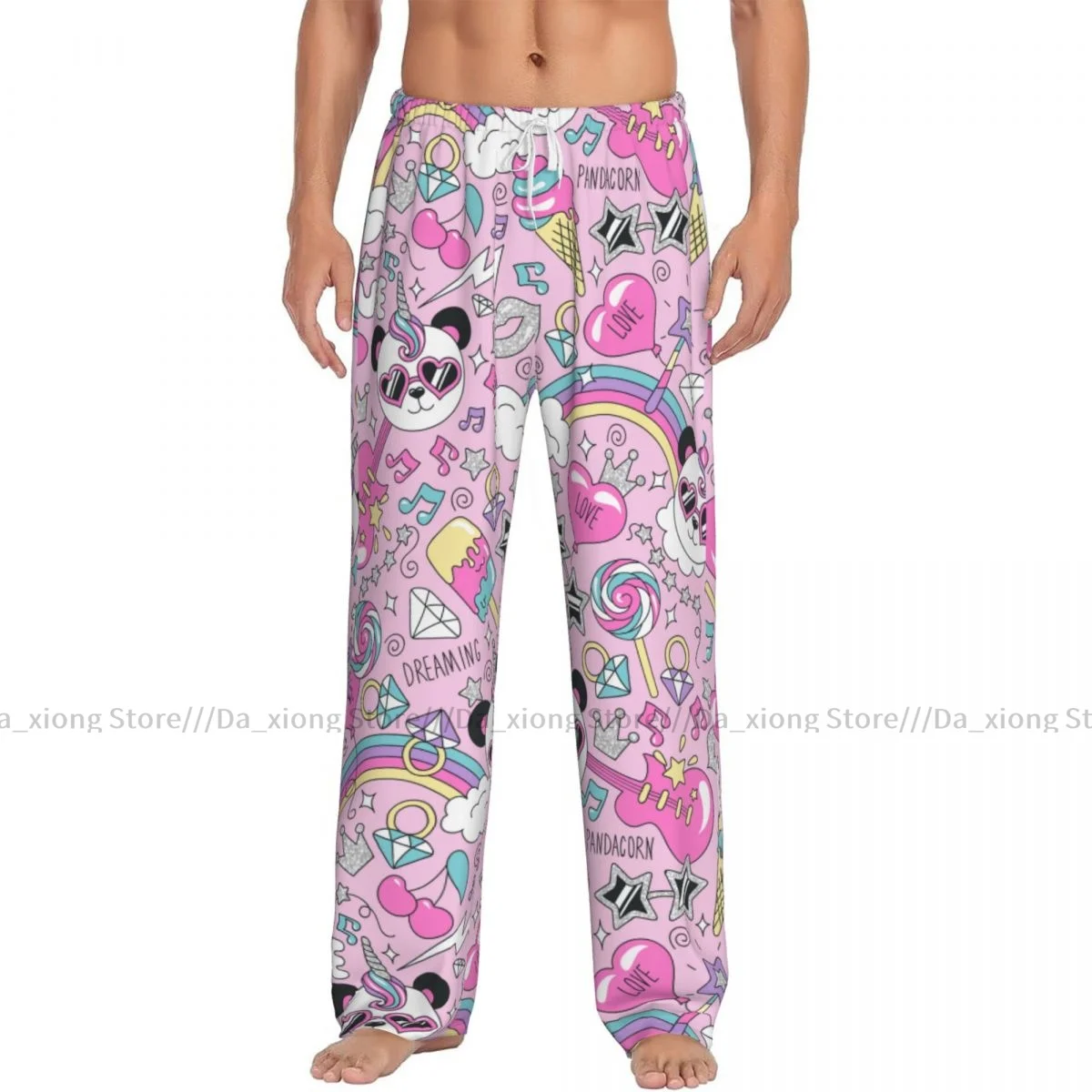 Heren Casual Pyjama Lange Broek Losse Elastische Tailleband Schattige Panda Unicorn Gezellige Nachtkleding Home Lounge Broek