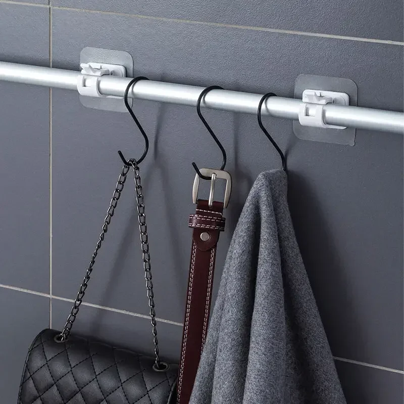 Self Adhesive Hooks Punch-free Curtain Rod Clip Hook Shower Curtain Rod Hanging Holder Household Fixed Clip Hanging Hook Holder image 3