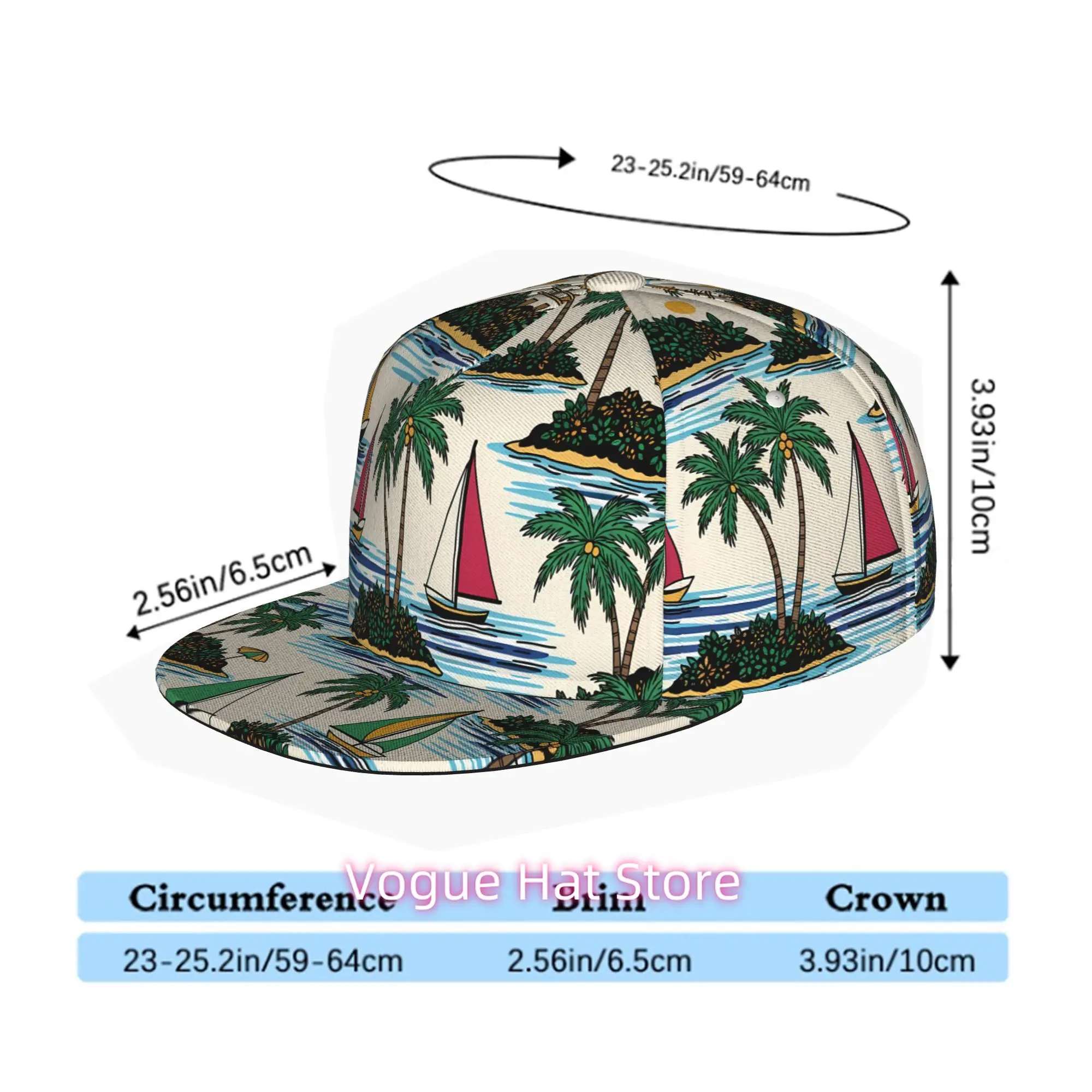 Tropical island resort-style pattern Baseball Cap, Hip Hop Streetwear Snapback Trucker Hat for Skateboarding Dance Outdoor