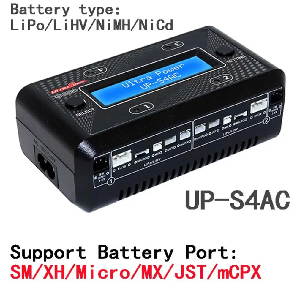 RC Charger Compatible with 1S 2S AC/DC LiPo/LiHV/NiMH/NiCd Battery Charger Ultra Power UP-S4AC Four-Channels UAV Charger