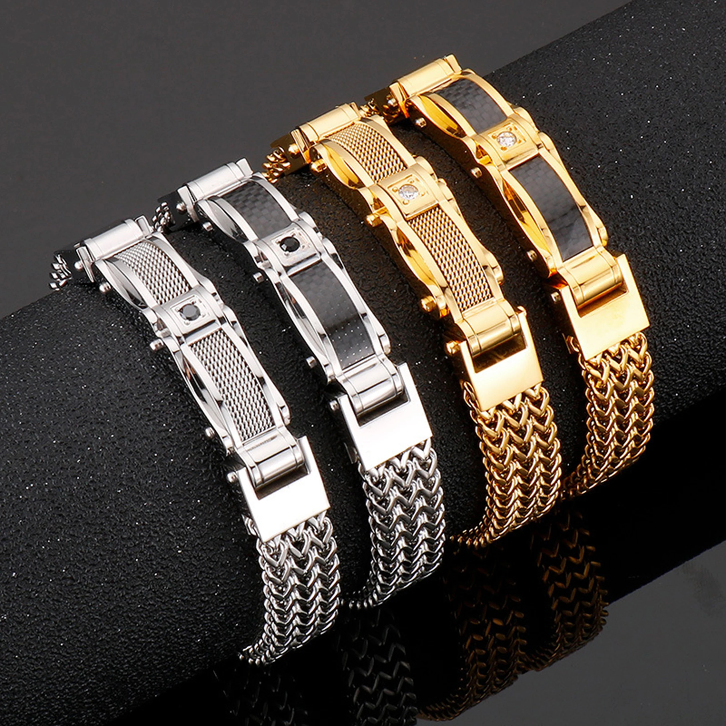 Stainless Steel Three Row France Chain Bracelet Hip Hop Multi-size Wristband Jewelry Gift 7.48