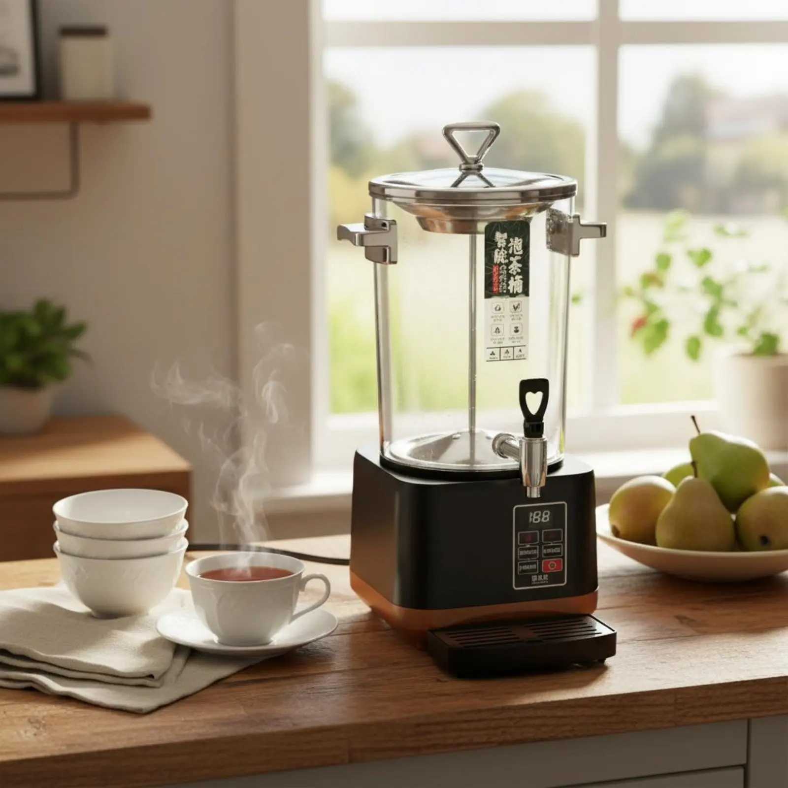 Automatic Steam Tea Brewer Fast Boiling Electric Tea Brewer Beverage Warmer Dispenser Sturdy-Duty Stainless Steel