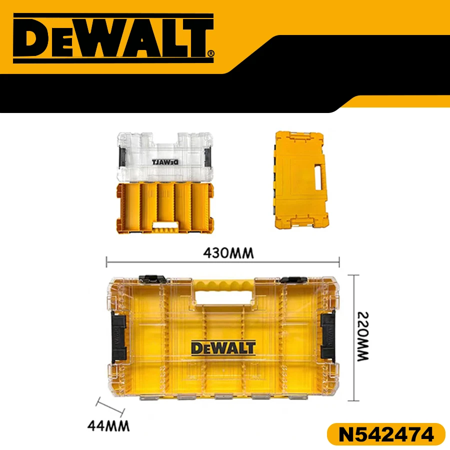 DEWALT N542474 Big Tool Box Compartments Clear Lid Organizer Removable High-Capacity Portable Tool Box