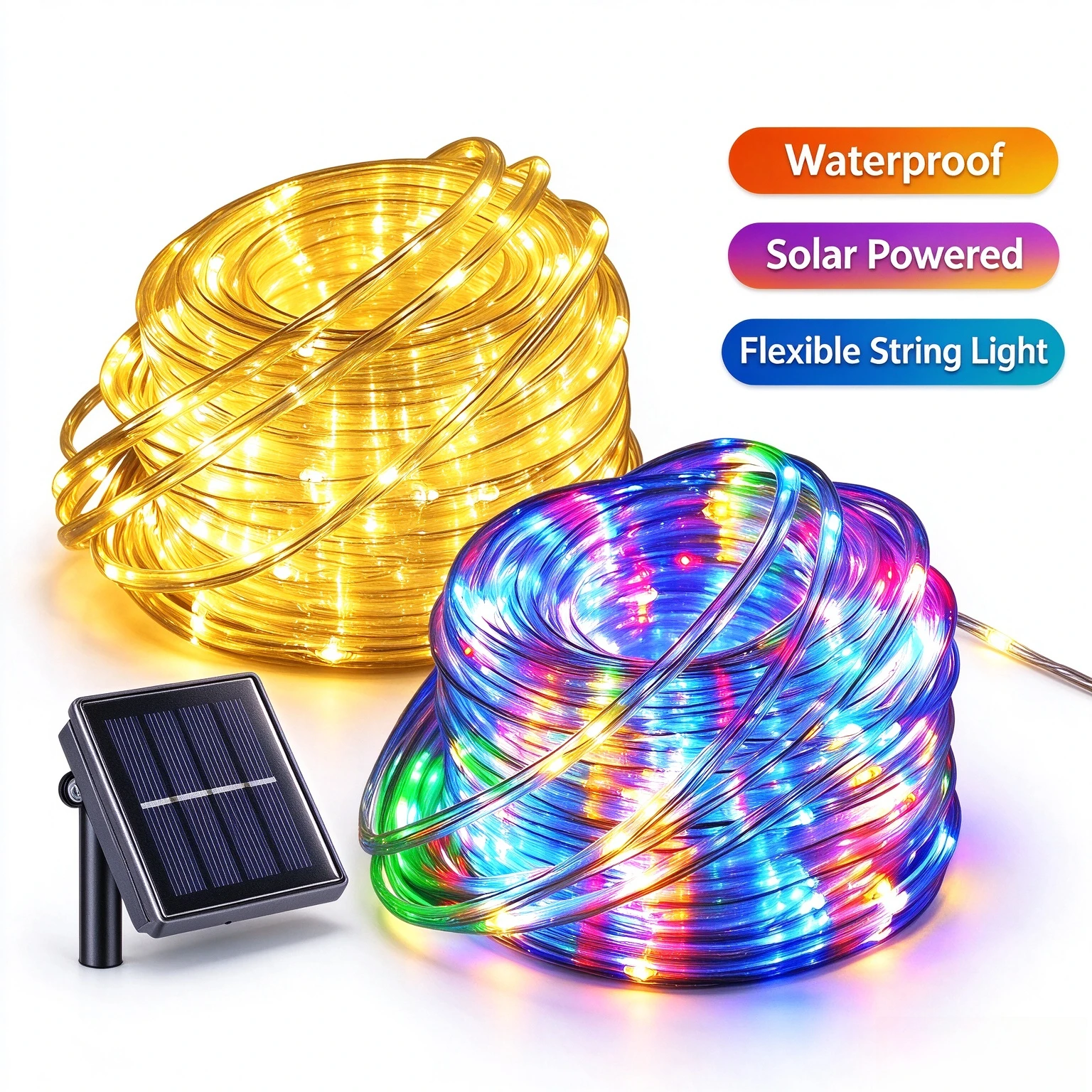 Solar Rope Lights, LED Solar String Lights, 8 Modes Waterproof Solar Powered Outdoor Light, Flexible Clear Tube Light For Garden Backyard Patio Deck Pool Tree Decor