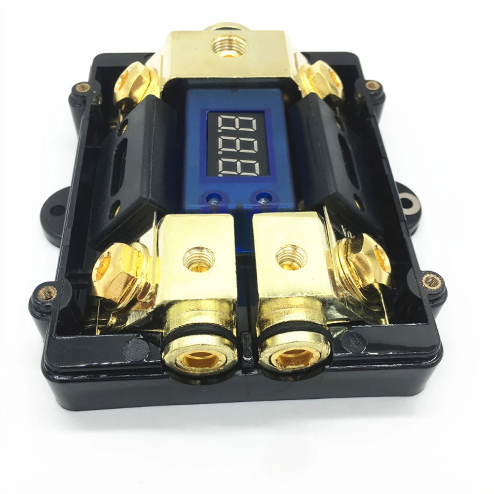 1 Way in 2 Way Out Car Audio Distribution Fuse Block with LED Display Stereo Power Fuses Holder Box Stereo Distribution Block