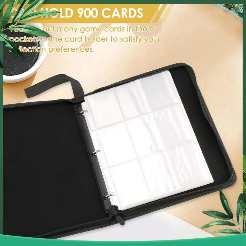 

(NEW) Trading Card Binder, 9 Pockets Baseball Card Binder Sleeves With Zipper, Card Case For Game/Football/Baseball Card