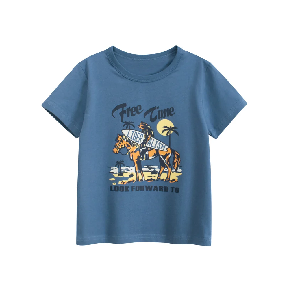 Children Cartoon T-Shirts Cute Tiger Dinosaur Bear Clothes for Boy 100% Cotton Kids Girls Short Sleeve Casual Sport Top Tees