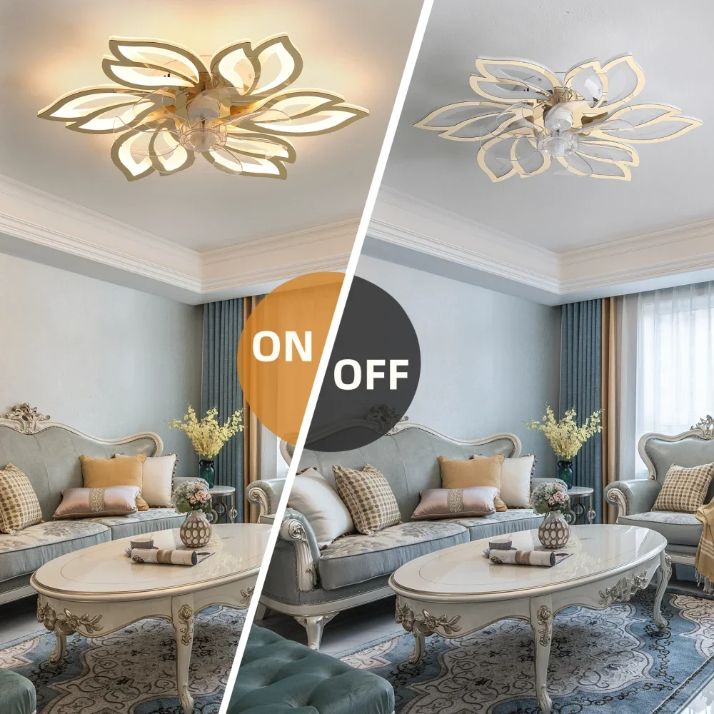 Ventilatore da soffitto in oro titanio da 25,5 pollici con telecomando leggero 3 colori Motore silenzioso a 6 velocità per camera da letto Soggiorno Design moderno