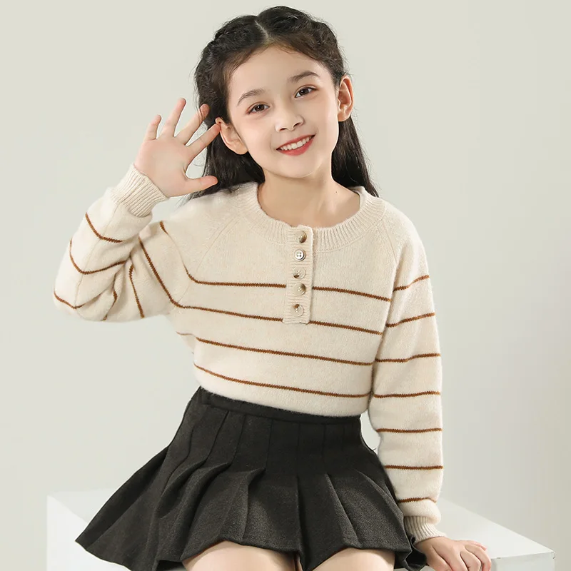 O-Neck  Unisex Style 100%  Merino Wool  Sweater Autumn And Winter  Pullover  Long Sleeve Knitwear Children's Clothing Tops view 4