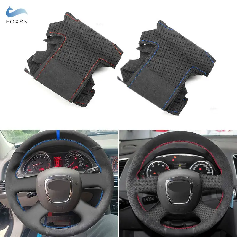 Auto Stuurhoes Suède Lederen Bekleding Voor Audi 4-spaaks Geen Multifunctionele Knop A3 8P A4 B8 A5 8T A6 C6 A8 D3 Q5 8r Q7 4l