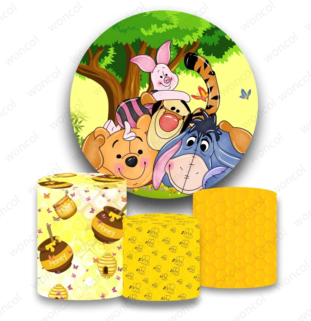 Pooh Birthday Backdrop Winnie The Pooh Piglet Eeyore Tigger Backdrop Winnie The Pooh Cylinder Cover 1st Baby Shower Decor Prop