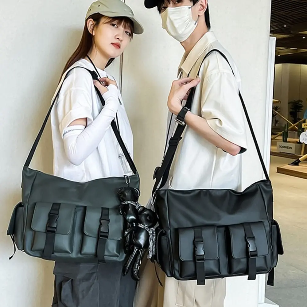 

Simple Square Men Crossbody Bag Multi-Pockets Waterproof Messenger Bag Solid Color Multifunctional Nylon Shoulder Bag Hiking