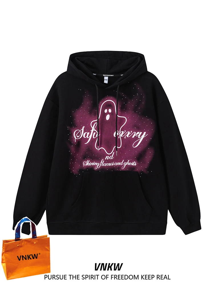 

Модный худи оверсайз с принтом Ghost, повседневная верхняя одежда из хлопка, молодежный стиль, осенний сезон, уличный дизайн