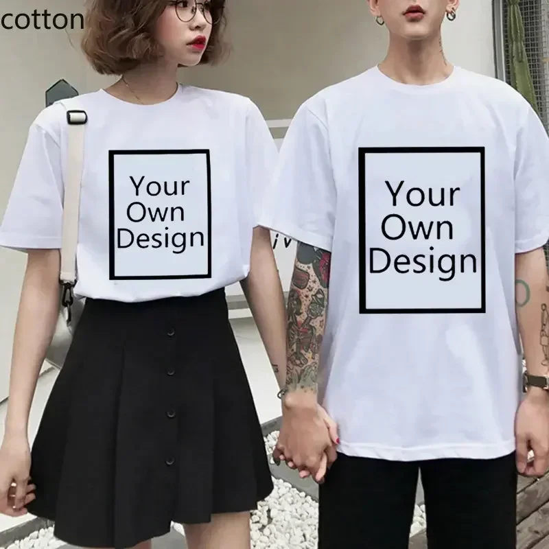 Customized Printed Cotton Black White T Shirt Harajuku Men Women Tee DIY Your Like Photo or Logo T-shirt Fashion Custom  Tops