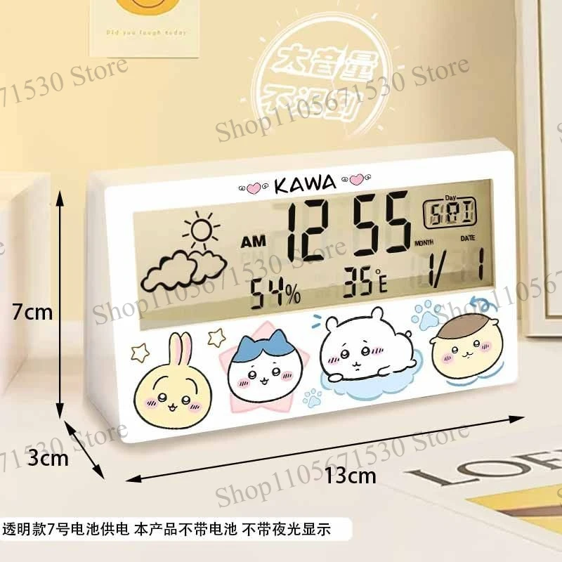 Chiikawa Digital Alarm Clock Small Eight Usagi Transparent Desktop Clock Temperature Humidity Display Multi Function Timer Cute