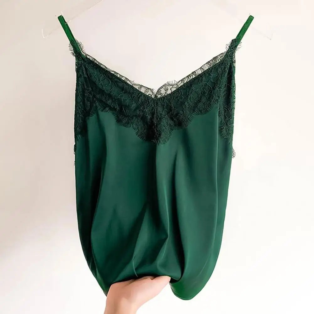 Kamizelka damska Koronkowa bluzka bez rękawów Tank topy bez ramiączek Spaghetti Strap V Neck Silky Casual Soft Women Camisole Top Женская Куртка
