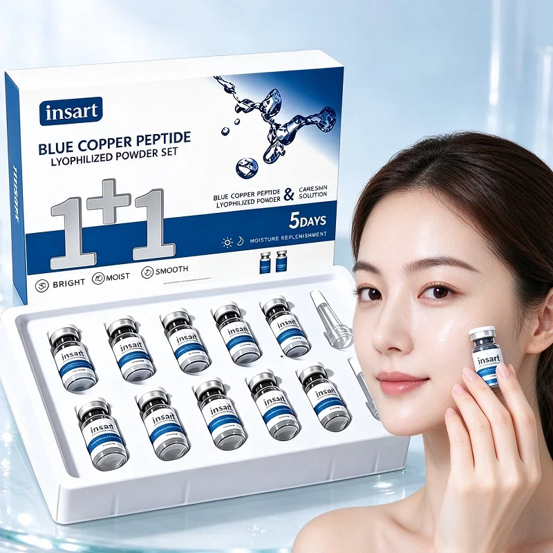 2 Boxes Blue Copper Peptide Freeze-Dried Powder Set Anti Wrinkle Essence Shrink Pores Skincare Serum, Gift for Women