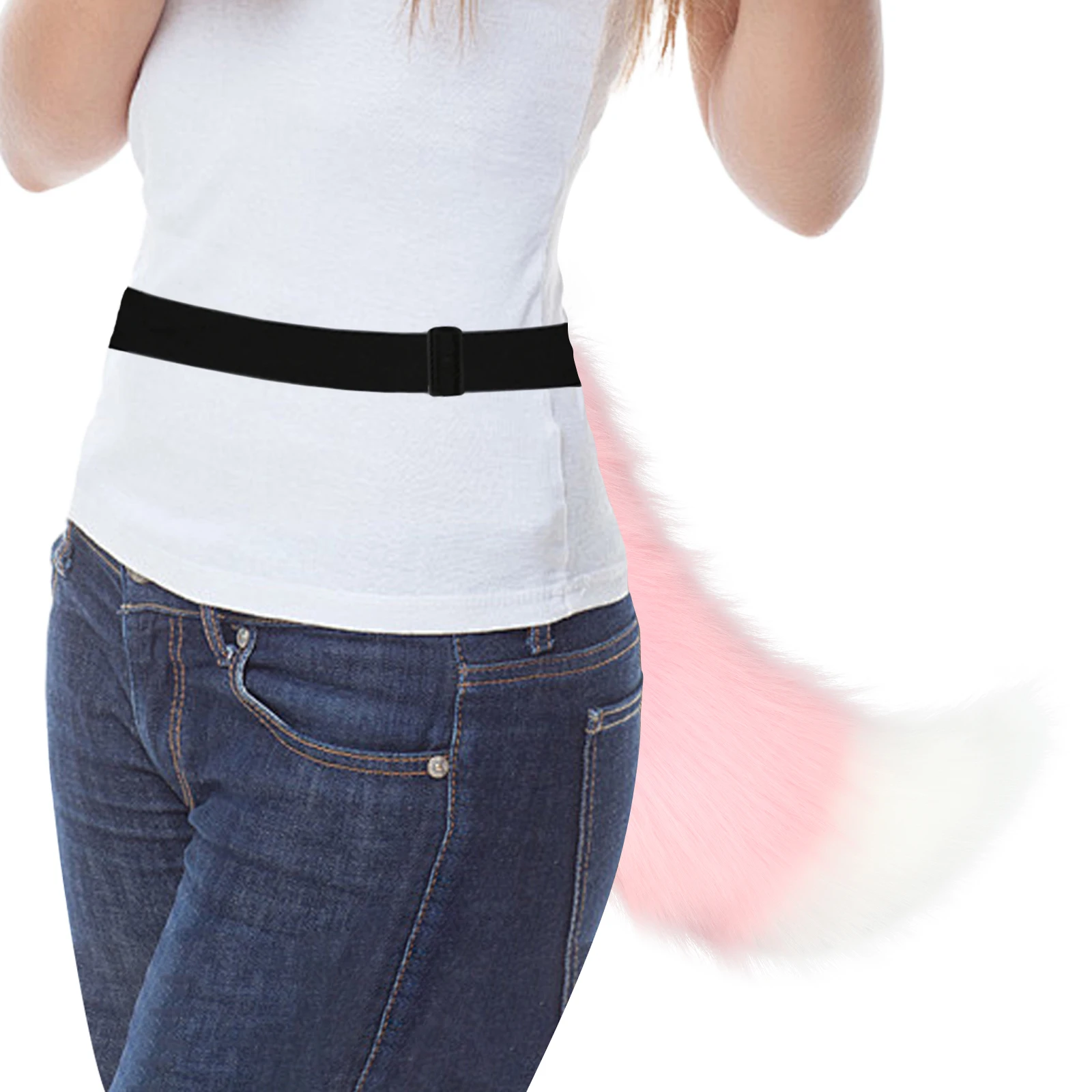 Faux Fur Wolf Fox Tail with Adjustable Elastic Belt Halloween Cosplay Costume Accessory