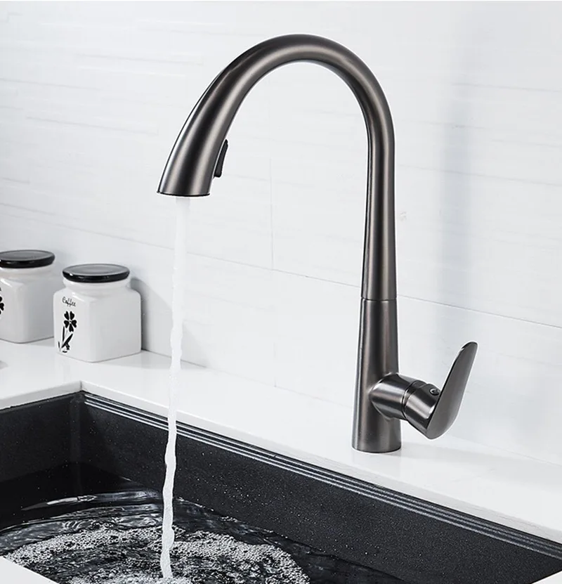 

Универсальный кухонный серый выдвижной смеситель для дома, телескопический, для мытья овощей, с высоким изливом, гибким шлангом