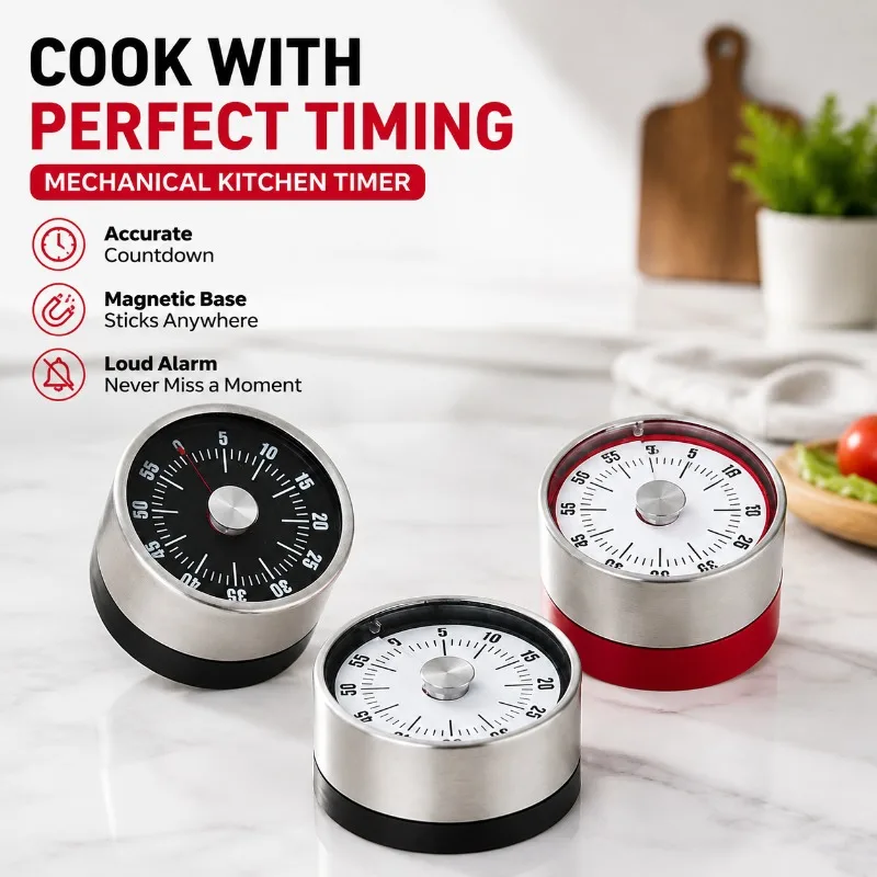 Digital Kitchen Timer Stainless Steel Magnetic Cooking Timer Countdown Alarm Clock for Students