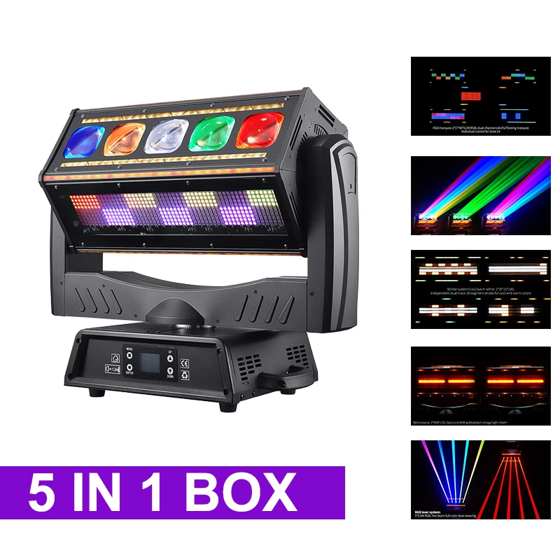 

Sunart 5 in 1 Moving Head Stage Effect Lighting Beam Laser Retro Strobe Color Flow For DJ Disco Parties Night Clubs DMX Bars