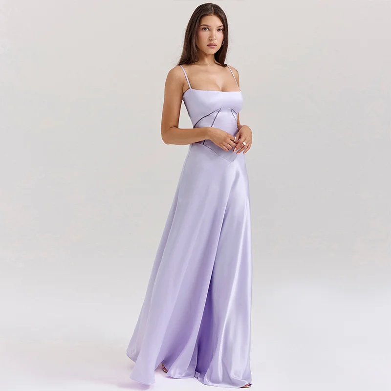 Image of Streetwear Sommer Strap Frauen Sexy Hosenträger Kleid Expose Zurück Spitze-up Maxi Kleider Schlank Ärmellose Leibchen A-linie Kleider 2025