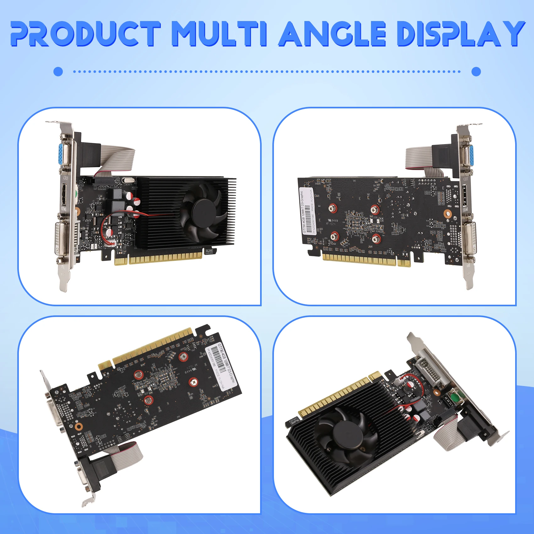 

Видеокарта BAAE GT730 4 ГБ DDR3 128 бит с портами HDMI, VGA, DVI для офиса/дома