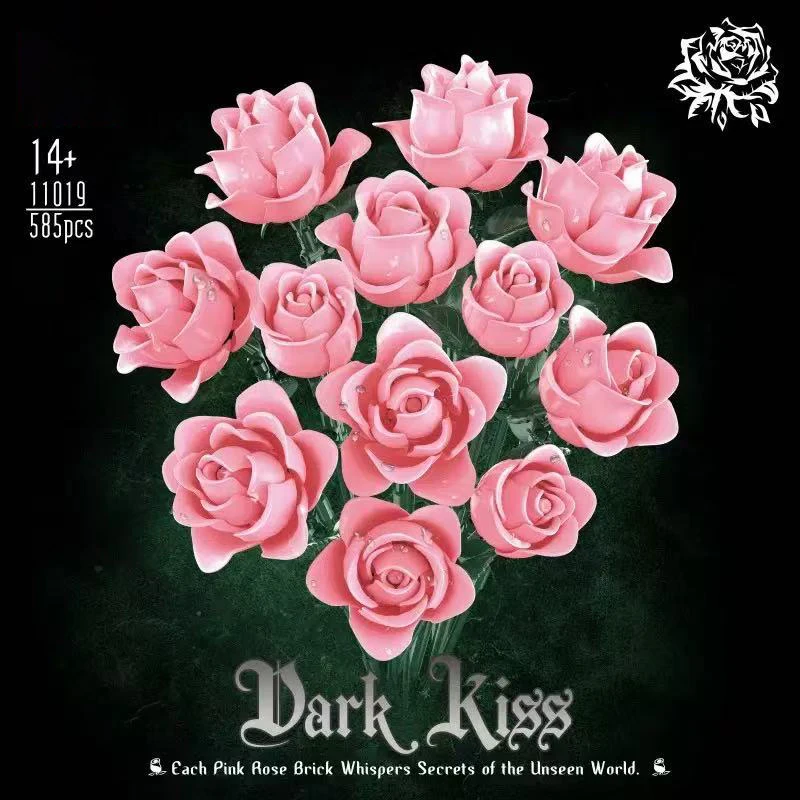 

Romantic Valentine's Day gift pink rose building blocks flower set, DIY simulation bouquet model assembly, girl's birthday gift