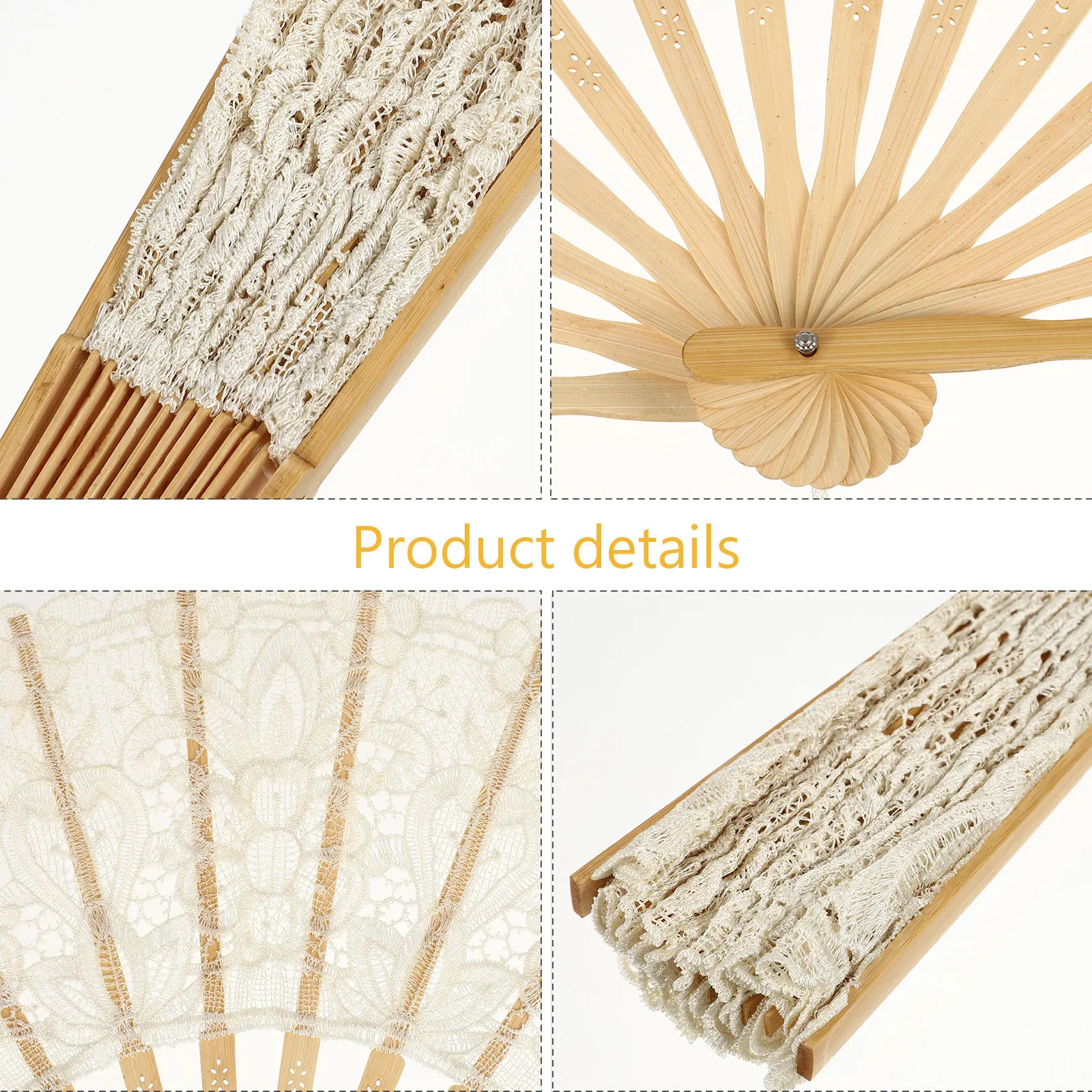 

1Pcs Lace Folding Fans Chinese Style Delicate Handmade Decorative Fans for Wedding Party Photo Props Retro Vintage Dancing Fan