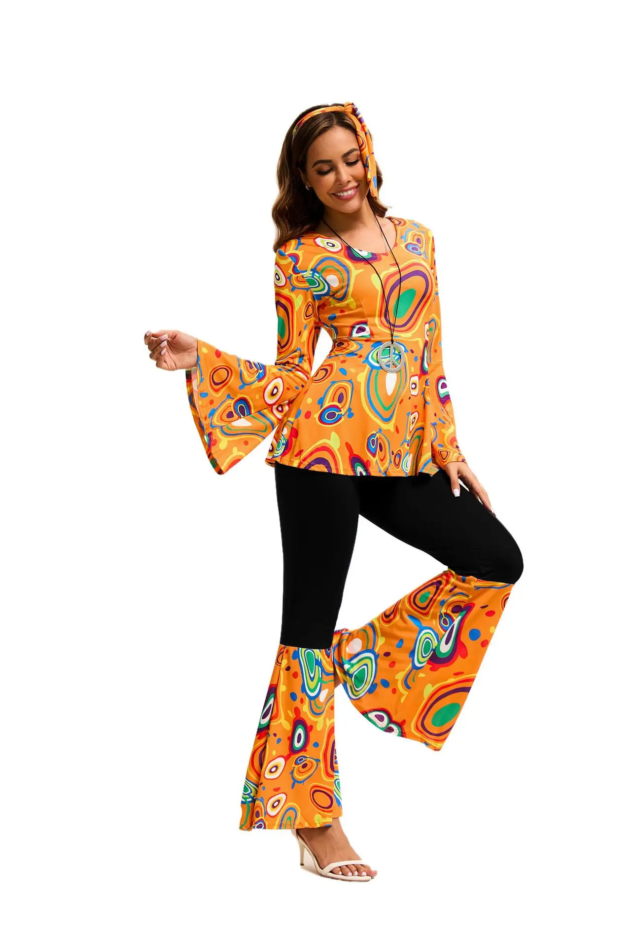 Déguisement Hippie Disco Femme Multicolore avec Bandeau – photo 7