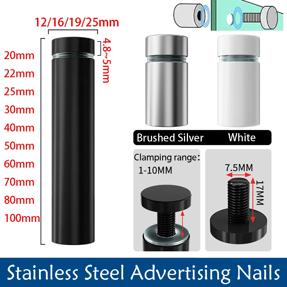 

2Pcs 12/16/19/25Acrylic Picture Frame Glass Sign Standoff Nail Wall Mount Standoff Holder Stainless Steel Advertise Fixing Screw