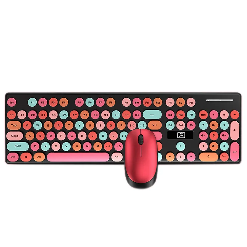 Candy Color Lipstick Wireless Gaming Keyboard and Mouse, Suitable for Laptop Desktop Computers, Rose Red Mixed