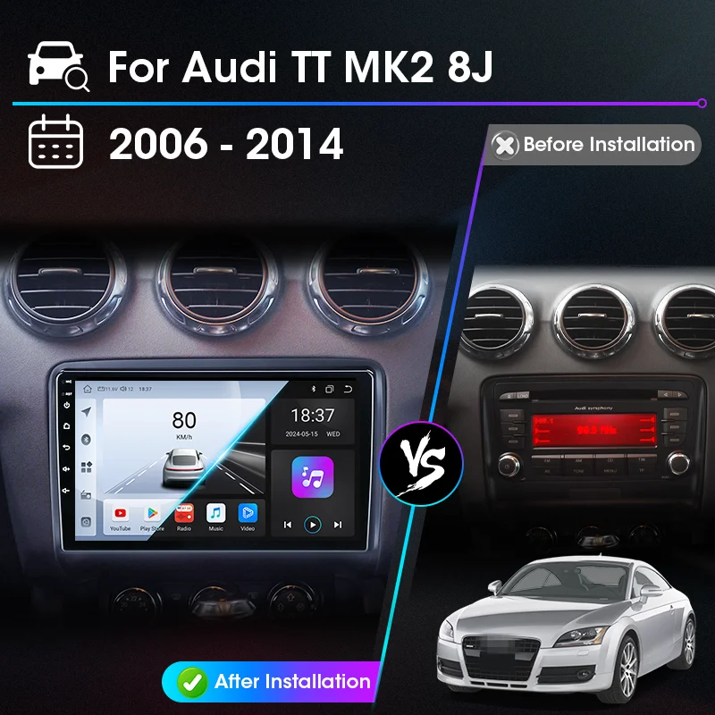 أندرويد السيارات Carplay لأودي TT MK2 8J 2006 - 2014 أنظمة السيارة الذكية راديو مشغل وسائط متعددة الملاحة ستيريو 2 Din DVD