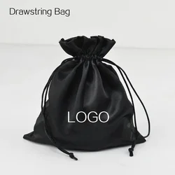 Drawstring Bag Jewelry Pouch Black Satin Gift Sachet Wood Ear Pocket Hair Extensions Packaging Bags Manufacturer Custom Logo 50P