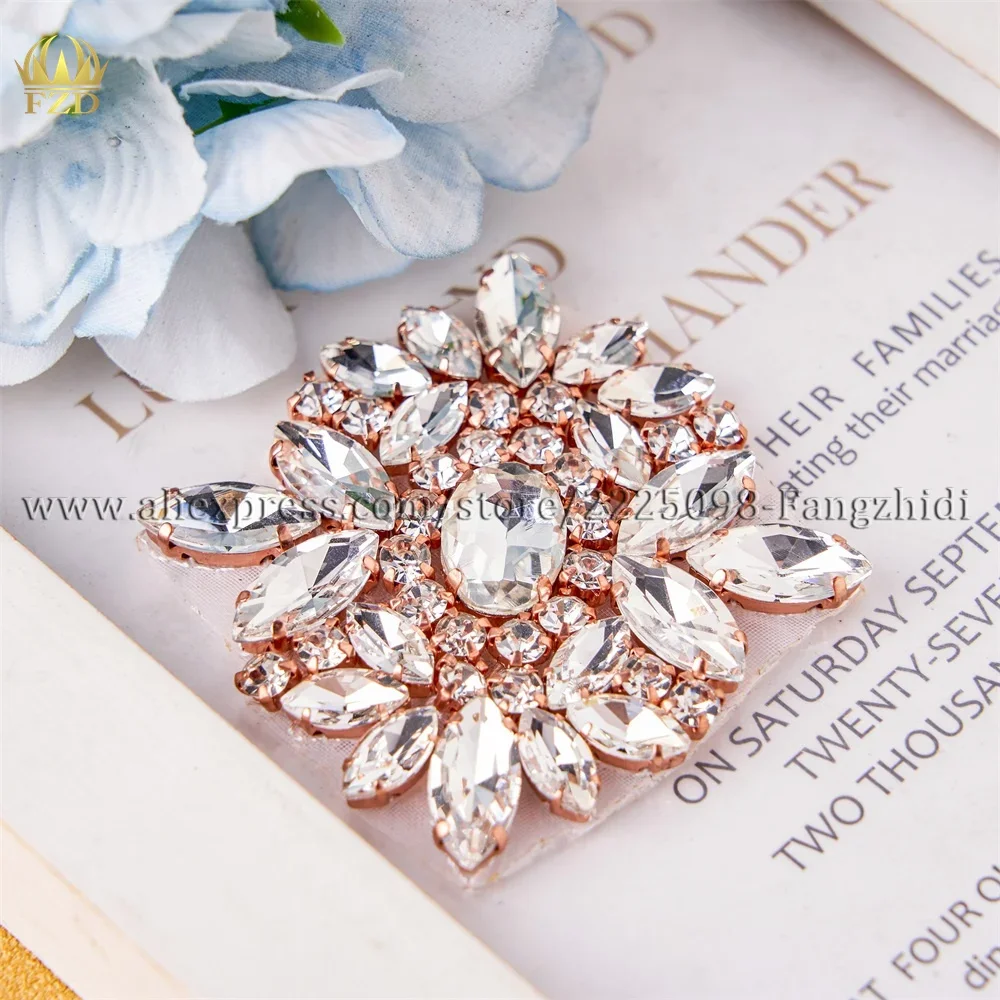 FZD 1 PC Silver Crystal Rhinestone Applique Gold Patch DIY Iron on For Wedding Dresses Shoe Accessories Rhinestone Applique