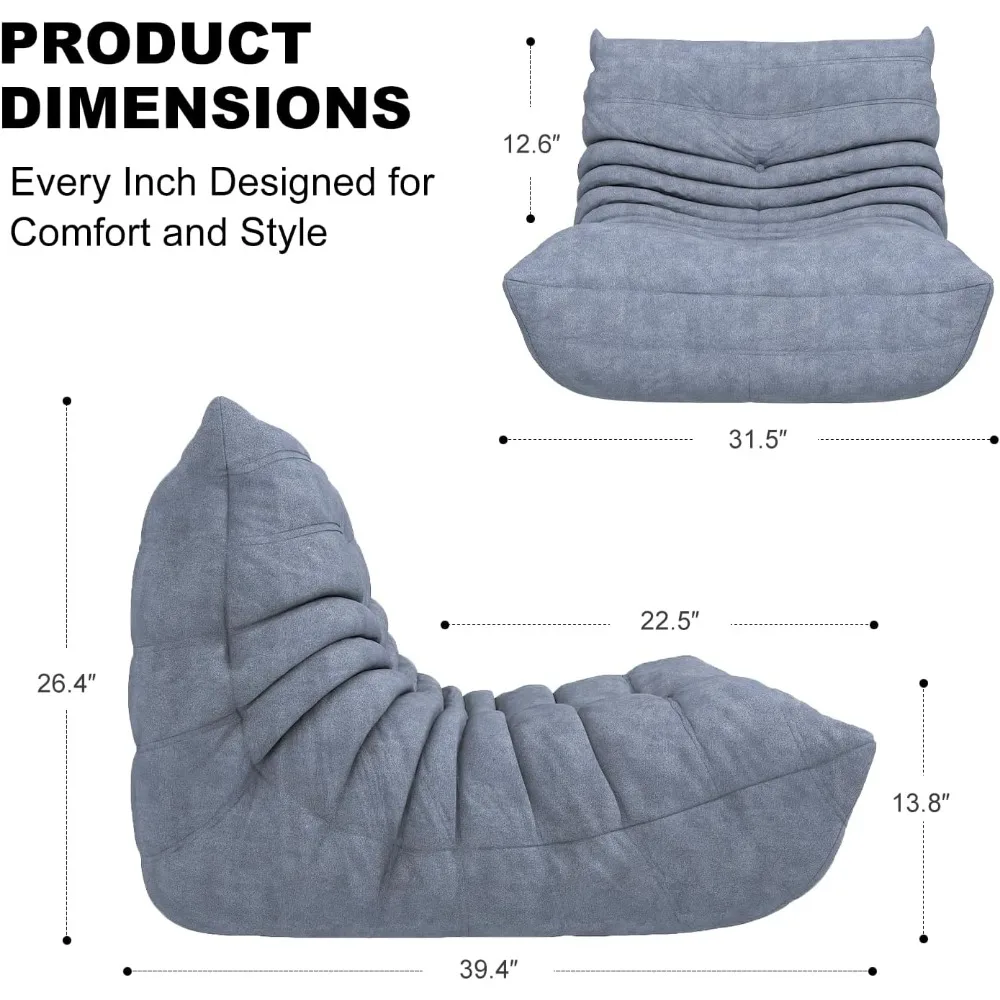 Memory Foam Bean Bag Sofa, Waterproof | Grey, Armless for Comfort in Apartments, Reading Nooks, Gaming