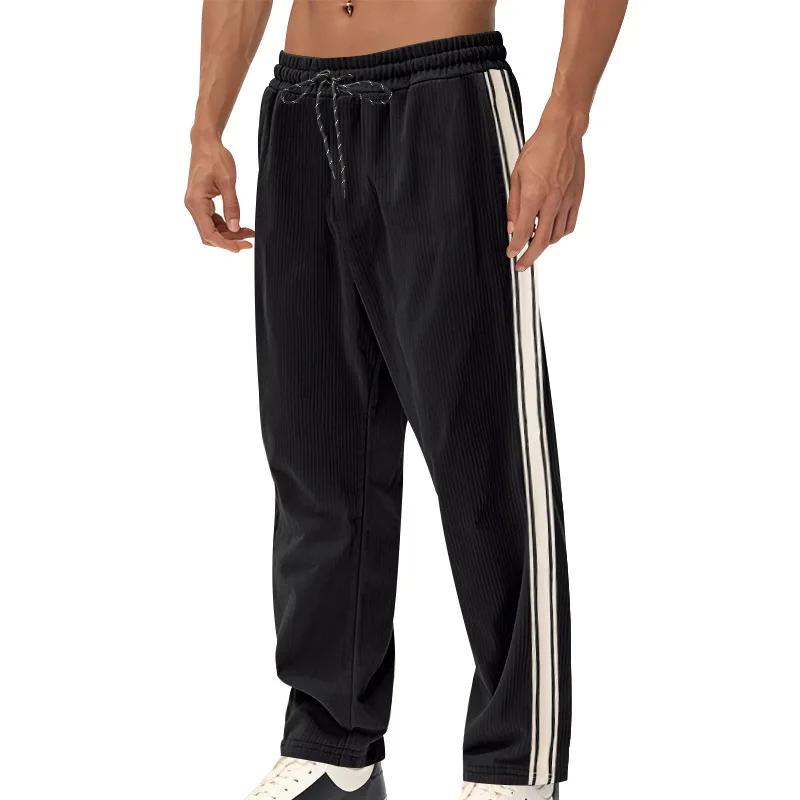 Autunno Inverno Uomo Casual Pantaloni di velluto a coste caldi Pantaloni sportivi larghi a righe retrò per uomo Pantaloni da uomo versatili Harajuku in vita elastica