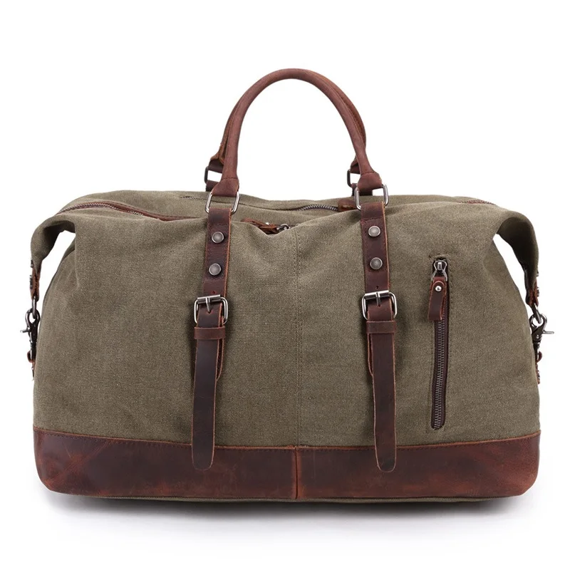 Men Travel Bags Canvas Leather Carry On Luggage Bag Large Capacity Shoulder Crossbody Bags Male Weekend Duffel Bag Overnight