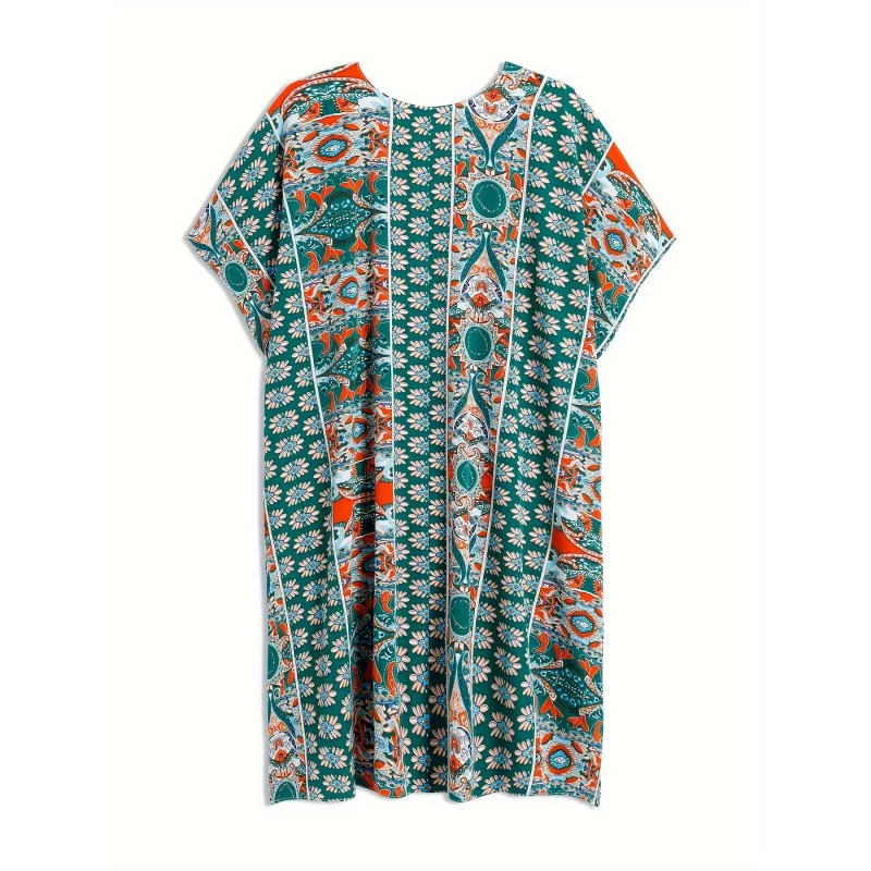 MOXDO Cardigan Sun Protection Shirt: Fashionable Tropical Vacation Style Beach Print Tunic for the Beach, Pool, and Seaside