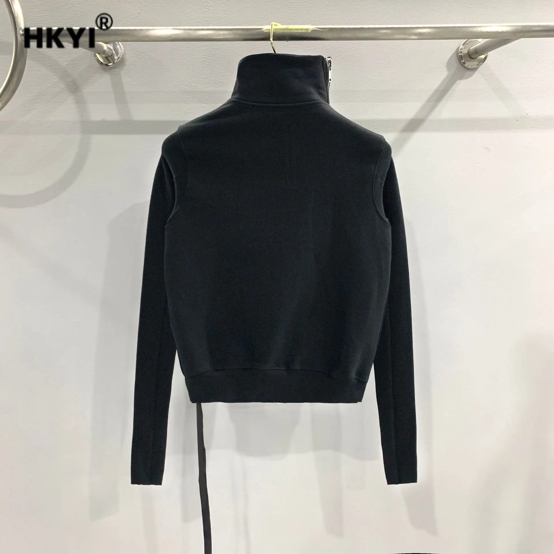 HKYI Women's Double Lined Float Strap Diagonal Zipper High Collar Cotton Matte Hoodie Coat sweatshirt hoodies women
