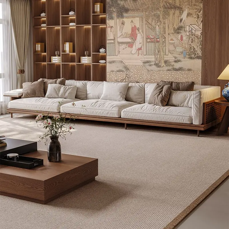 Solid wood fabric sofa living room 2025 new leisure area to receive three people for home luxury