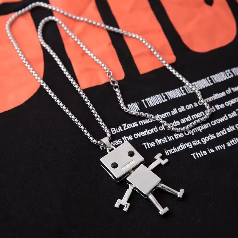 Tuku Disco Dancing Hip Hop Activity Robot Necklace Personality Tide Men's Couple Pendant Sweater Chain Ornaments