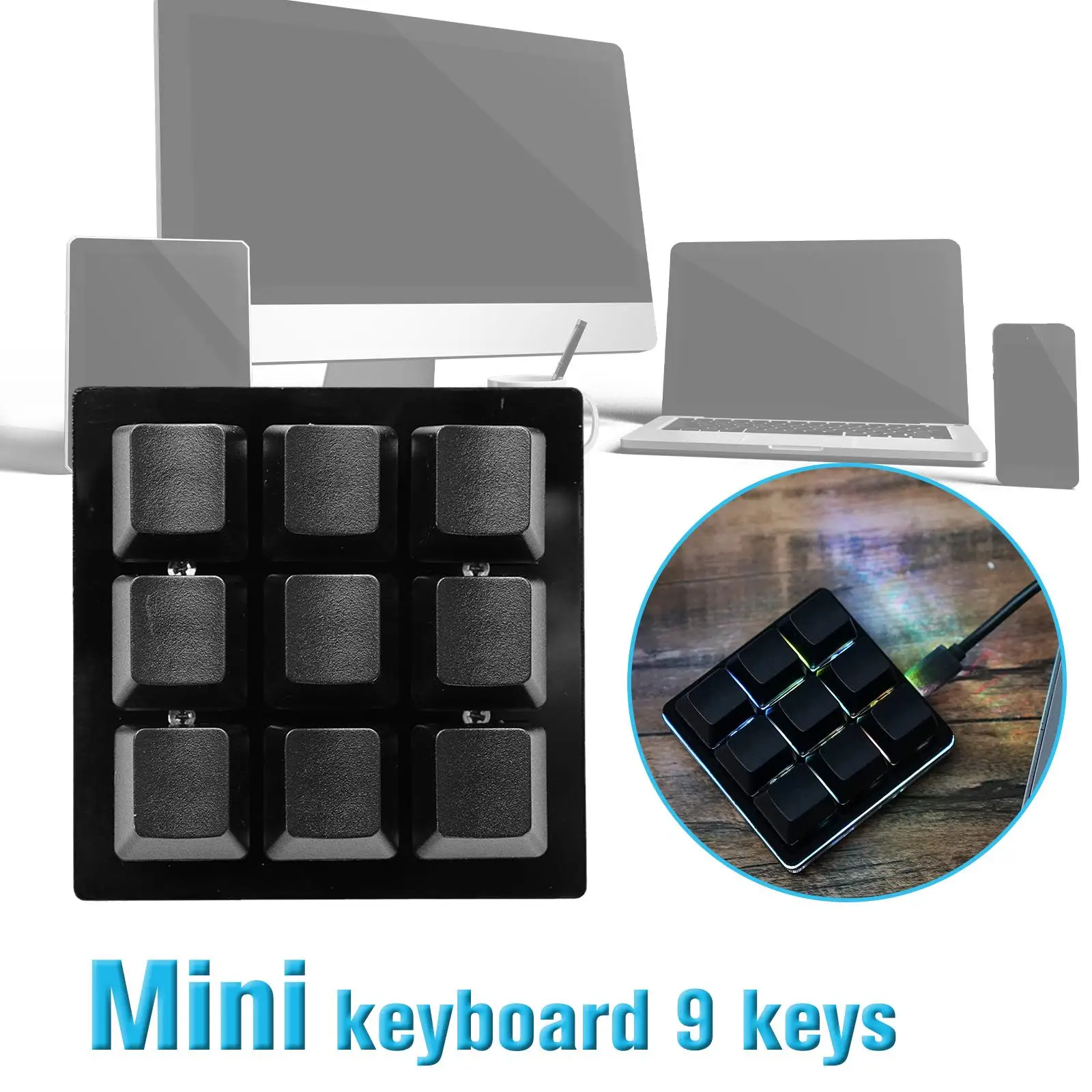 USB Backlit Mechanical Keyboard Black 9 Keys Custom Red Mini Programming Gaming Macro Keypad RGB Switch S8N2