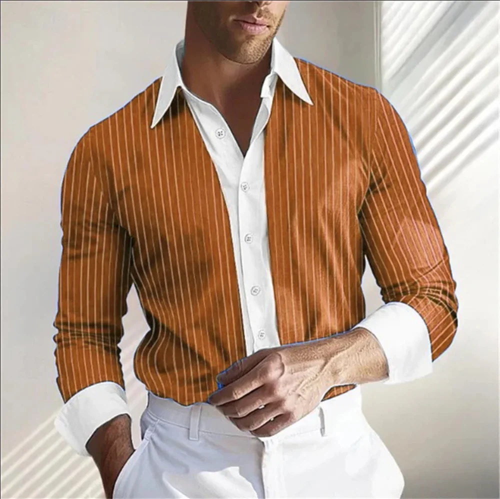 Striped Men's Shirt Spring Summer Long Sleeve Shirt Soft and Comfortable Men's Clothing Daily Wear Line Oversized Shirt