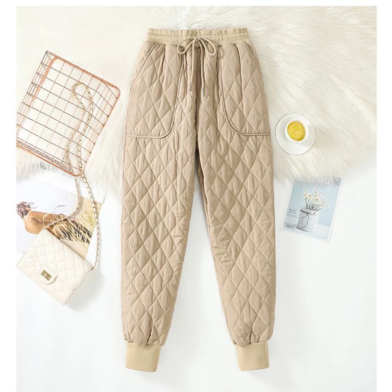 Damskie zimowe lekkie puchowe ciepłe jedwabne spodnie bawełniane Luźne modne spodnie Casual Haren Clip Cotton Pants
